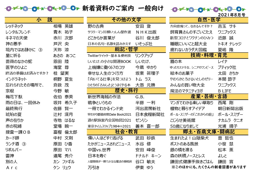 ８月新着資料一般向け