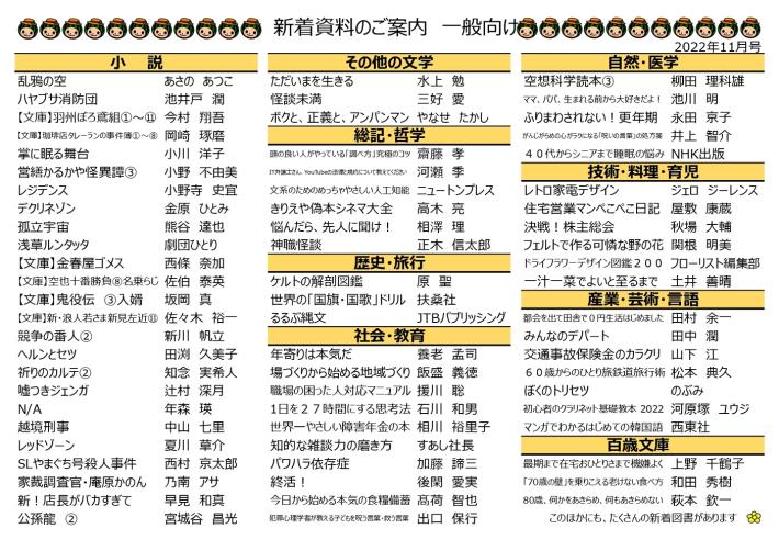 一般向け新着図書一覧画像