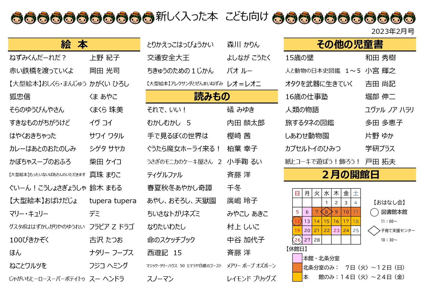 新しく入った本リスト（児童向け）