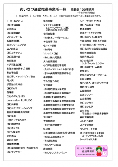 あいさつ運動推進事業所一覧